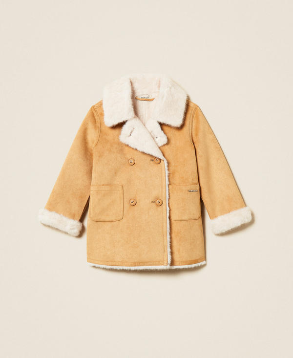 Baby-Mantel aus Veloursleder mit Kunstpelz
