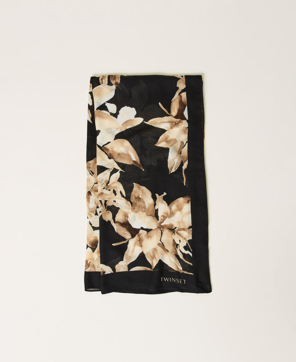 Tuch mit Blumenprint Blumenprint Schwarz / Natural Beige Frau 251LB4CKK_12195_01