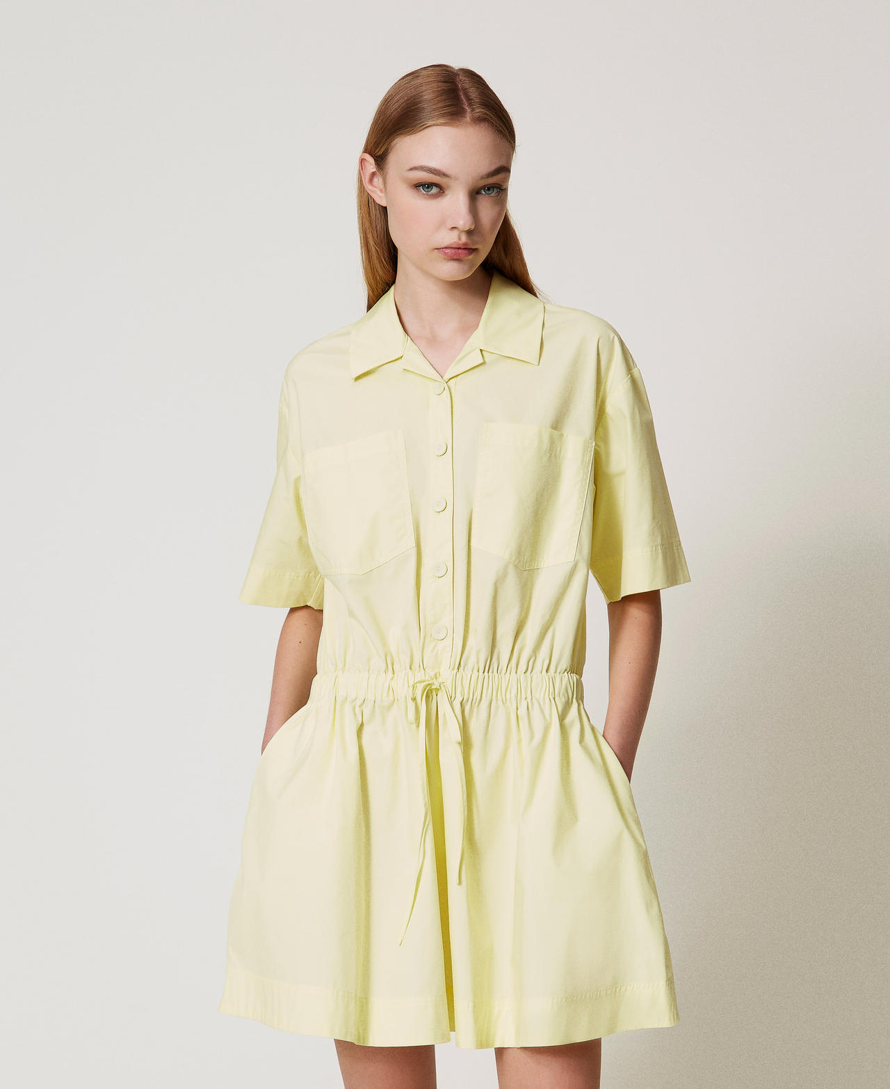 Vestido corto de popelina con cord&oacute;n Yellow Pear Mujer 251AX2111_12348_01