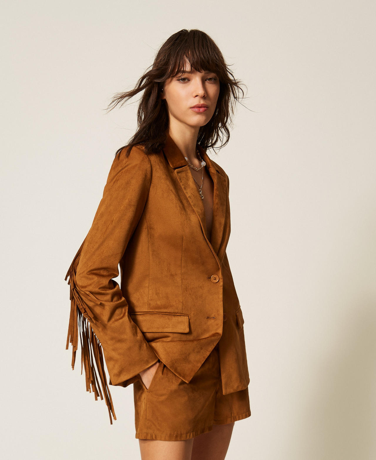 Suede shorts with pockets Rubber Brown Woman 261AP2332_10065_02