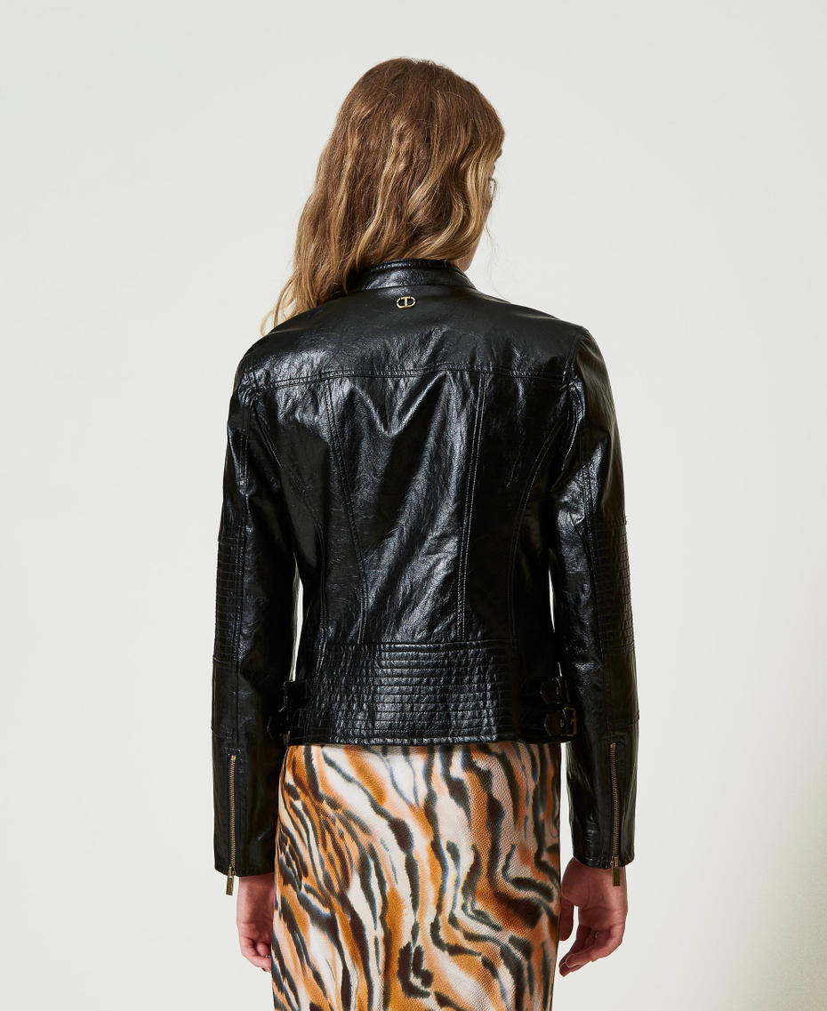 Leather-like biker jacket with zip Black Woman 242TP2070_00006_08