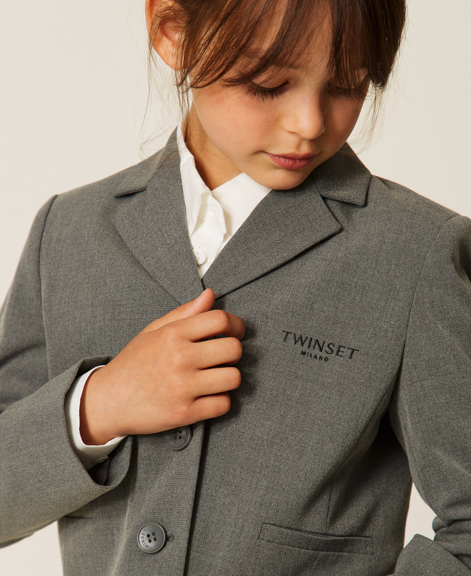 Flannel jacket with embroidered logo Mid Grey Melange Girl 262GJ2185_12838_04