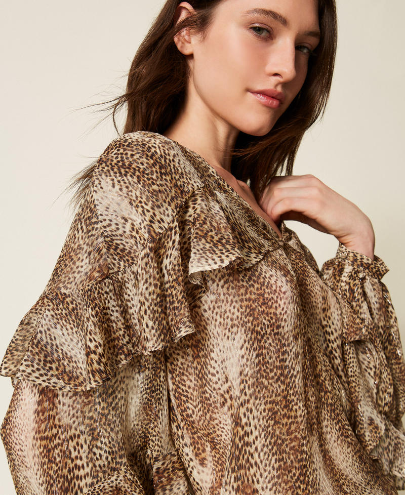Animal print creponne blouse Brown Animal Print Lurex Stripe Woman 252TT2352_12895_04