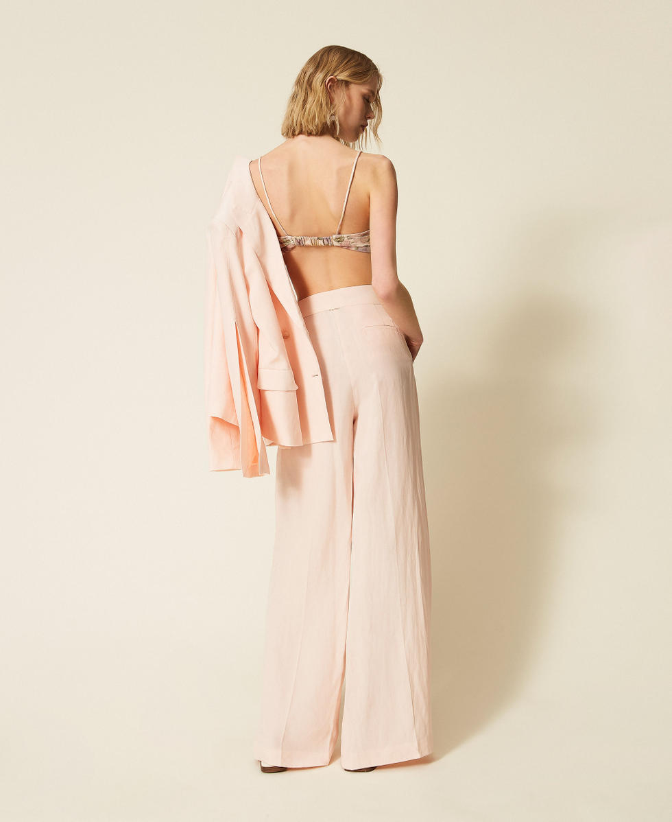 Linen blend wide leg trousers Pearl Rose Woman 261TT2552_13144_03