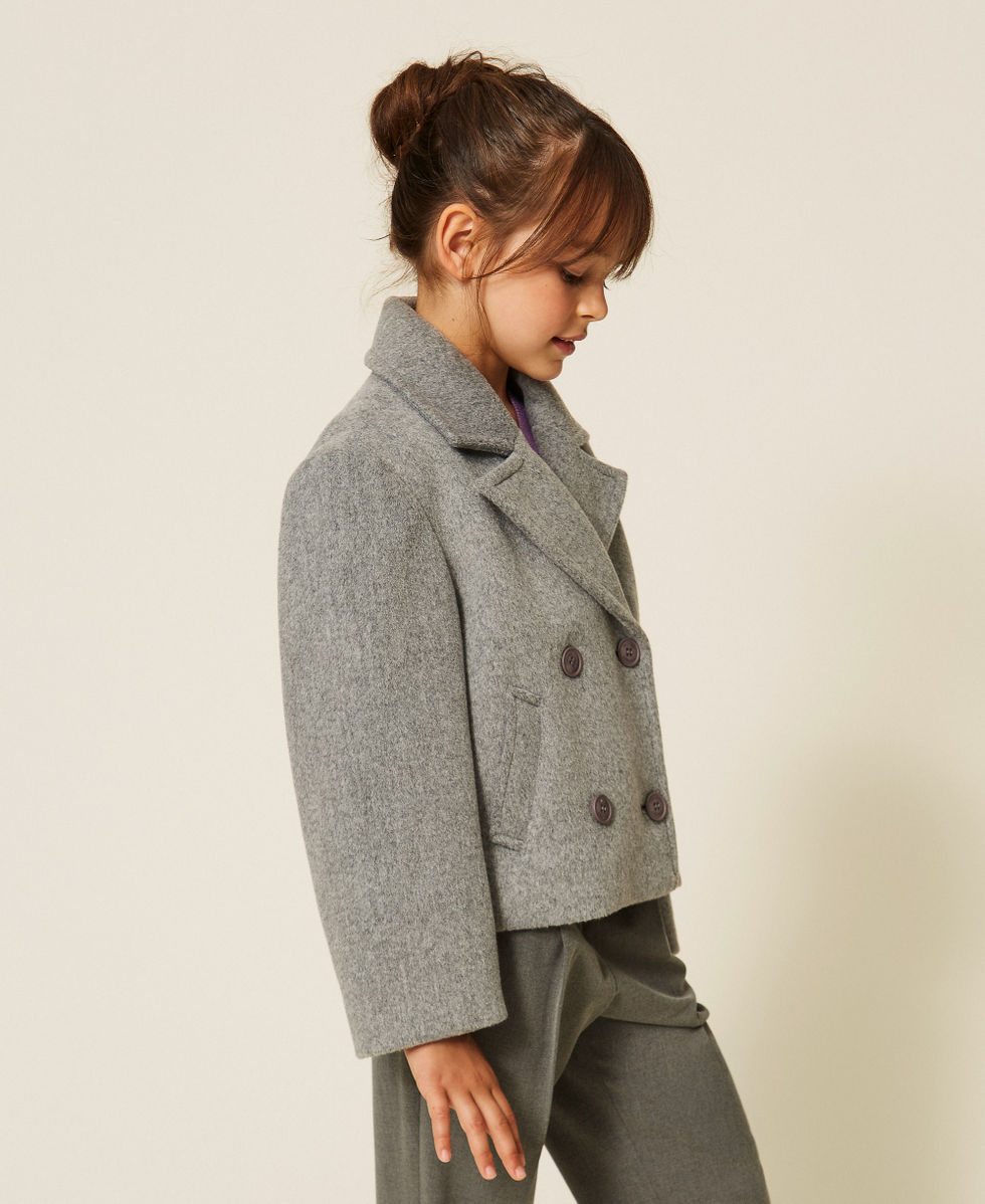 Caban crois&eacute; en drap Gris Moyen Chin&eacute; Fille 262GJ2061_12838_02