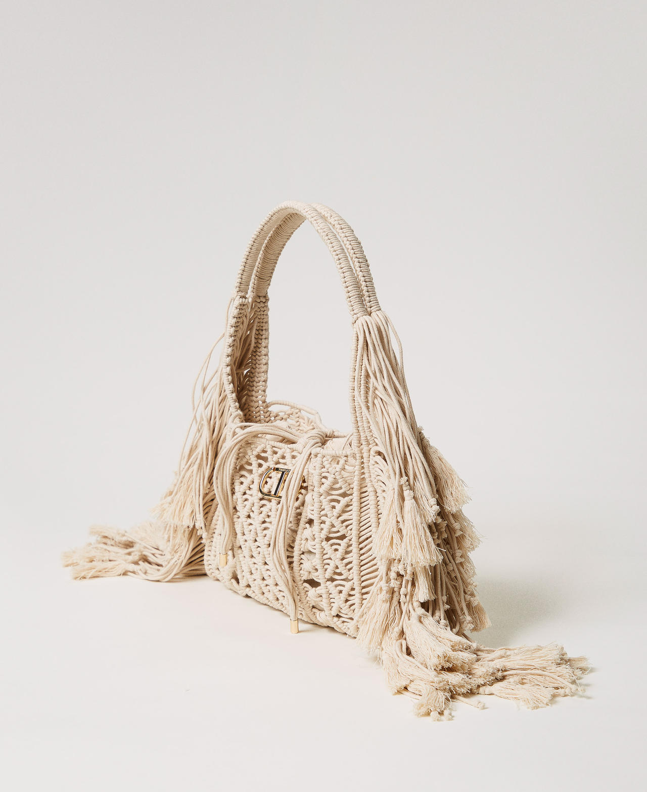 ‘Salina’ shopper with woven design and fringes Pale "Ginger Root” Beige Woman 251TS8020_11640_01