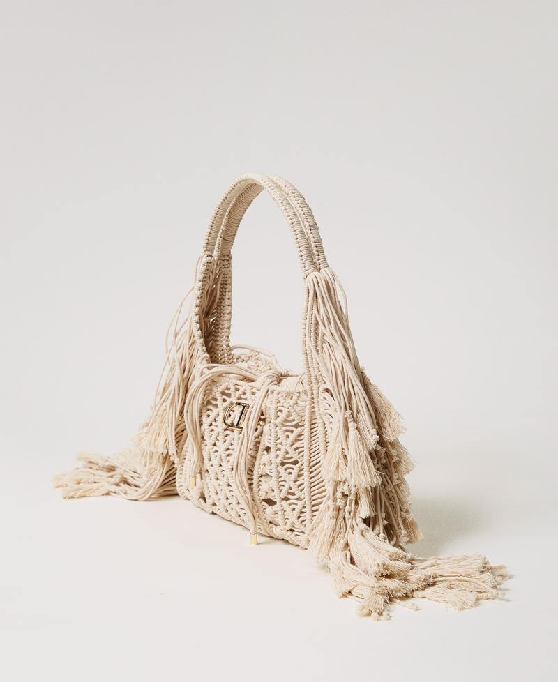 ‘Salina’ shopper with woven design and fringes Pale "Ginger Root” Beige Woman 251TS8020_11640_01