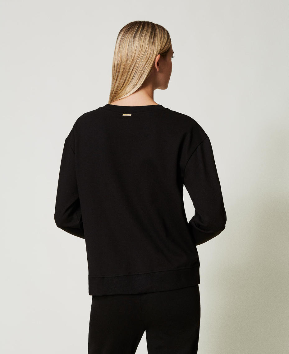 Sweatshirt with pleated insert with lace Black Woman 242LL2JCC_00006_03
