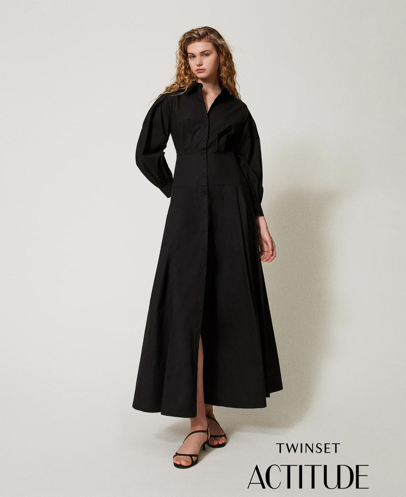 Long poplin shirt dress Black Woman 251AP2306_00006_PA