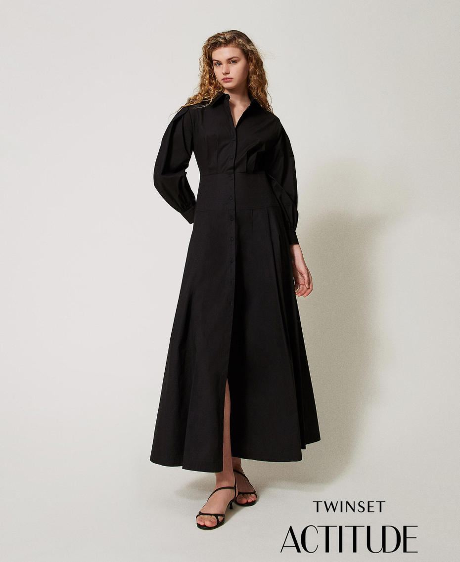 Long poplin shirt dress Black Woman 251AP2306_00006_PA