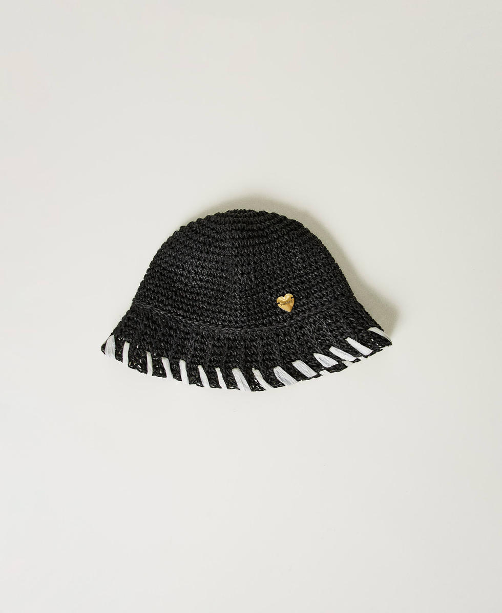 Faux straw bucket hat Bicolour Black / Mother-of-pearl White Woman 251LB4DAA_02710_01