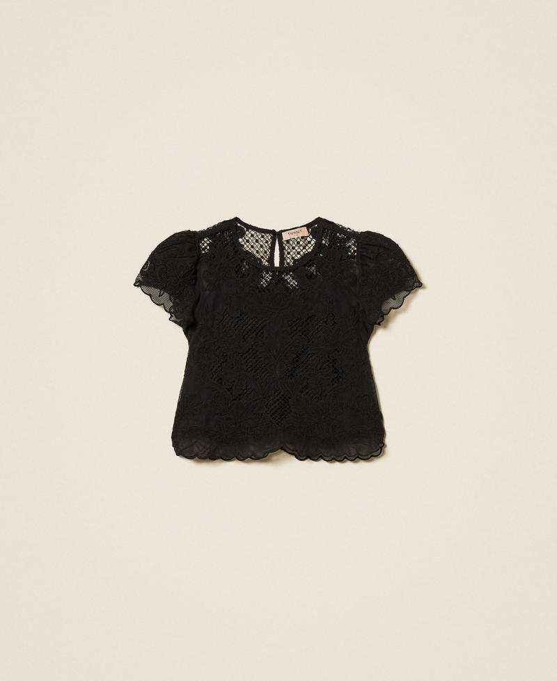 Muslin blouse with embroidery Black Woman 261TP2581_00006_S0