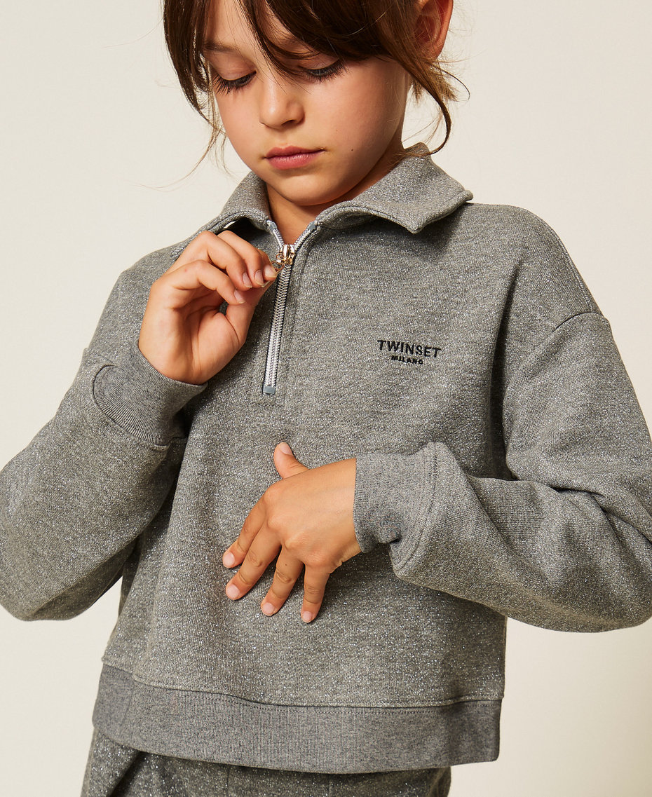 Sweatshirt with lurex and embroidered logo Dark Grey Melange Girl 262GJ2154_12839_04