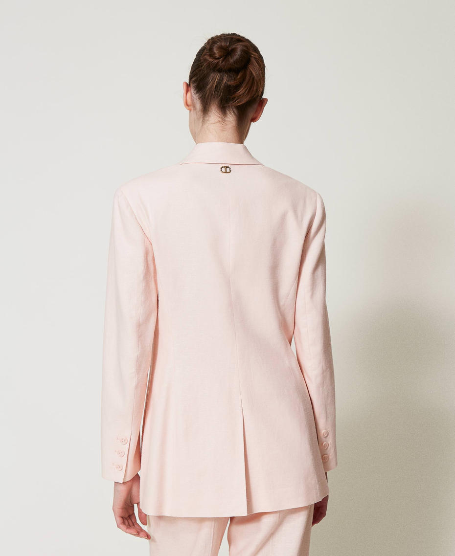 Linen blend jacket with embroidery Cupcake Pink Woman 251TP2160_00178_03