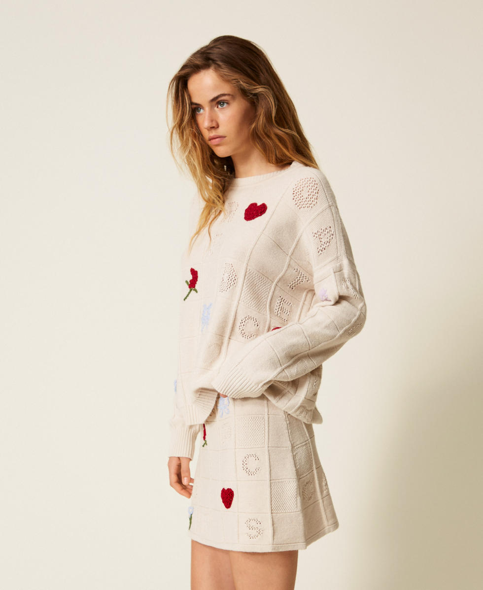 Maxi pull en fil Treeblend avec broderies Chantilly Femme 252TP3313_00522_02