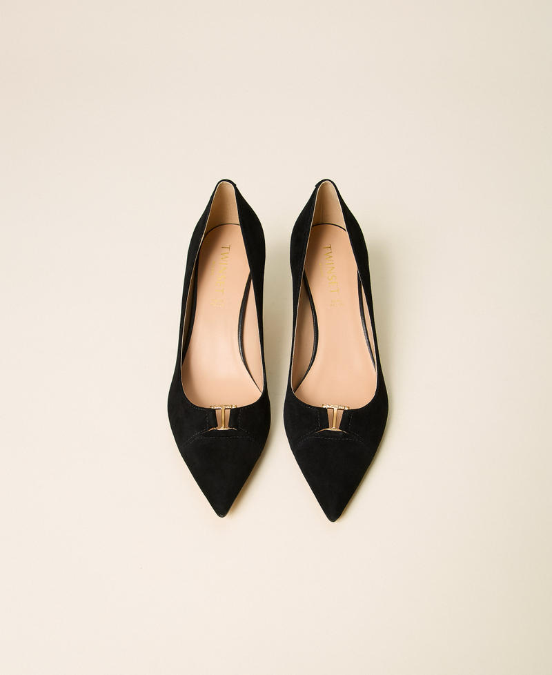 Pumps aus Veloursleder mit Logo Schwarz Frau 262TCP014_00006_04