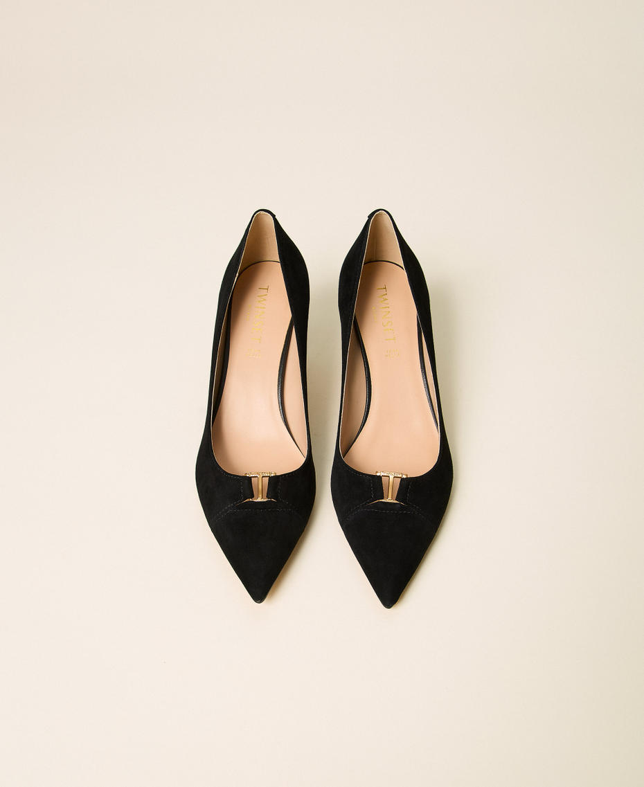 Pumps aus Veloursleder mit Logo Schwarz Frau 262TCP014_00006_04