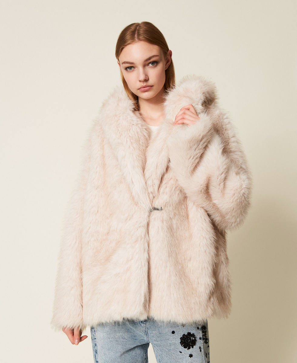 Caban en fausse fourrure avec capuche Beige « Plaster » Femme 252TF2090_12879_01
