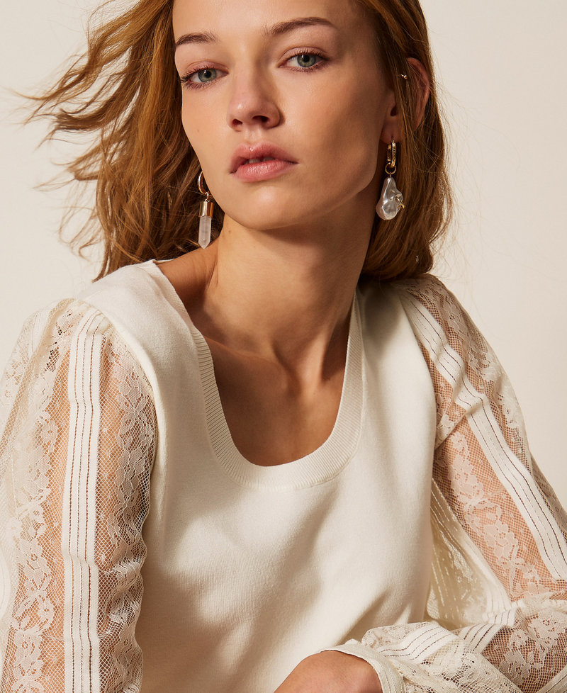 Pull avec manches en dentelle Nacre Femme 261TP3432_00059_04