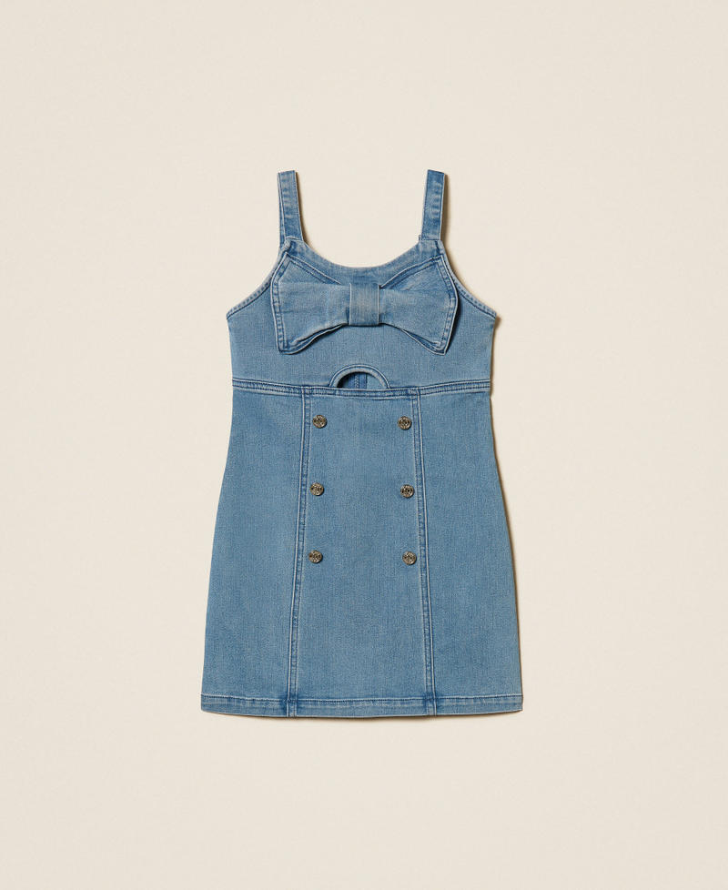 Abito corto in jeans con fiocco Denim Blu Medio Bambina 261GJ2061_03451_S0