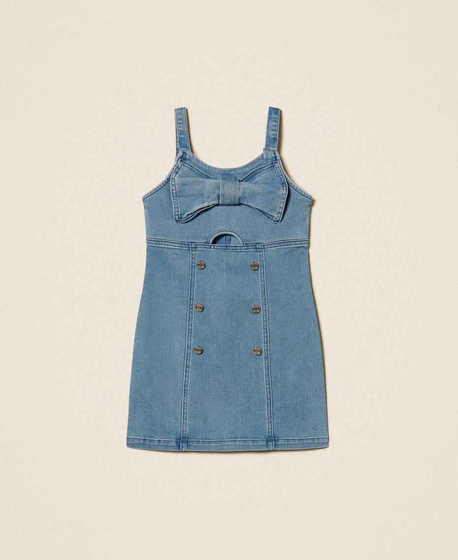 Abito corto in jeans con fiocco Denim Blu Medio Bambina 261GJ2061_03451_S0