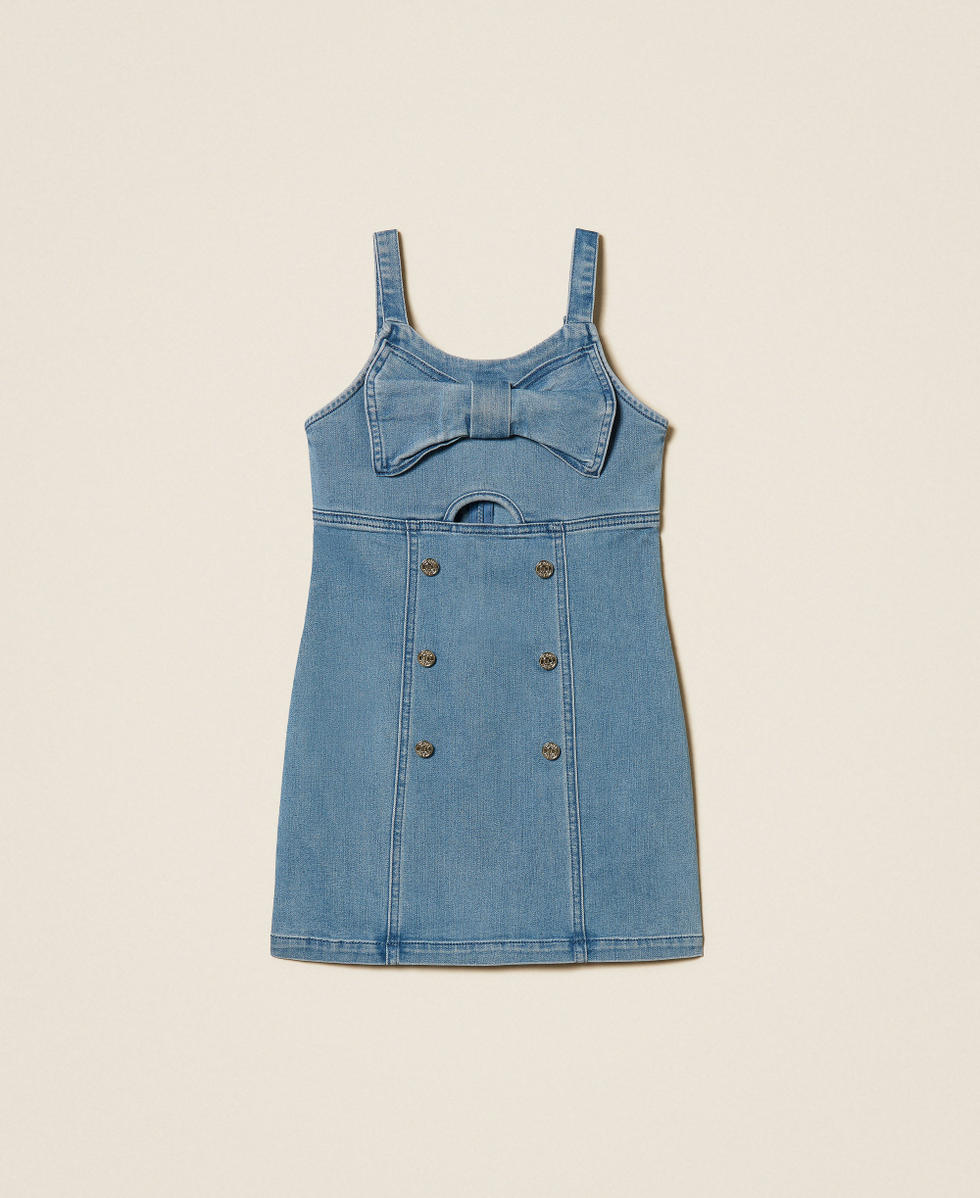 Robe courte en jean avec n&oelig;ud Bleu Jean Moyen Fille 261GJ2061_03451_S0