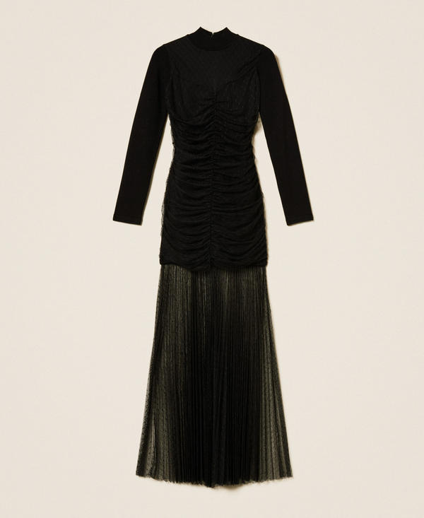 Vestido largo de punto y tul