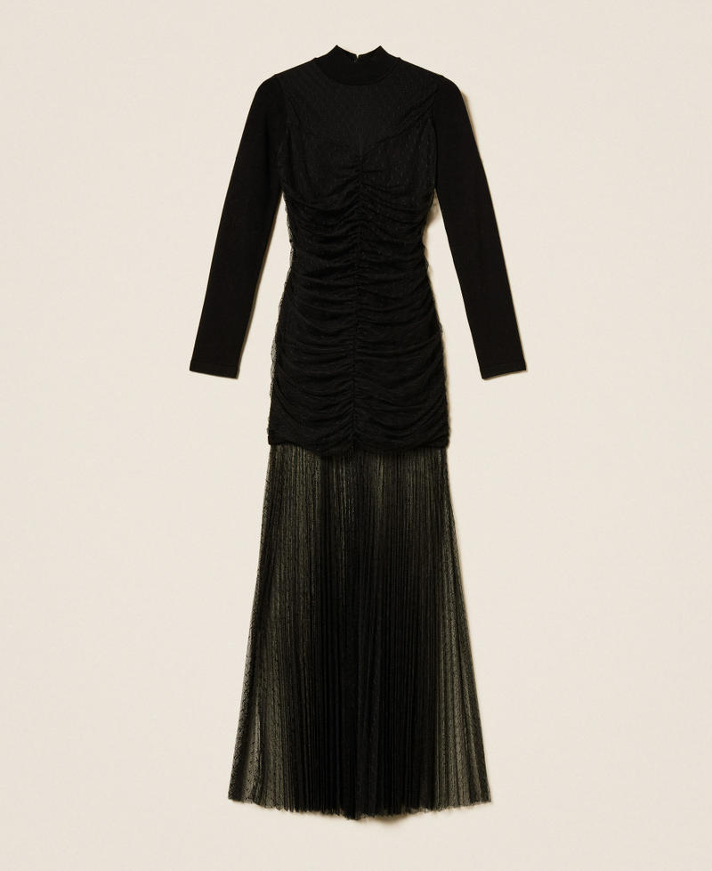 Langes Strickkleid mit Tüll Schwarz Frau 252TT3262_00006_S0