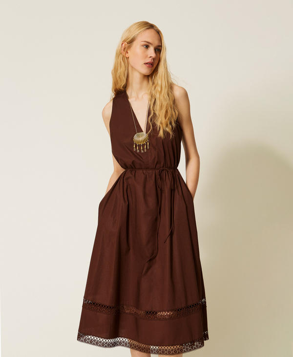 Poplin long dress with embroidery