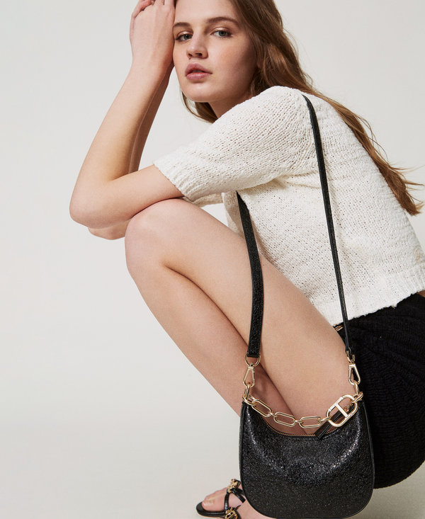送料関税込【TWINSET】ミニクロワッサン ホーボーバッグ TWINSET Mini Croissant Mini Bag | Black | FARFETCH JO