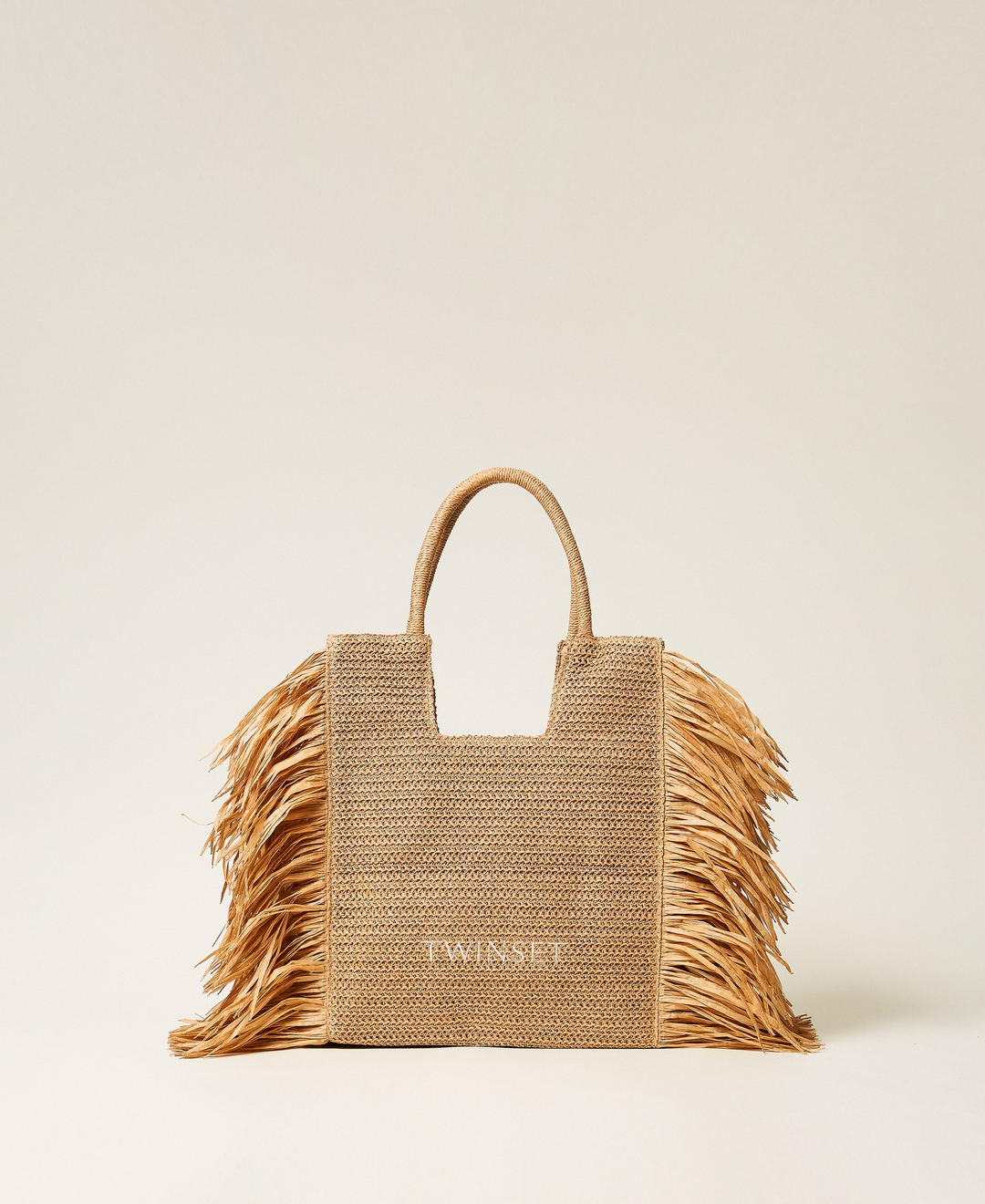 Cabas en raphia avec franges latérales