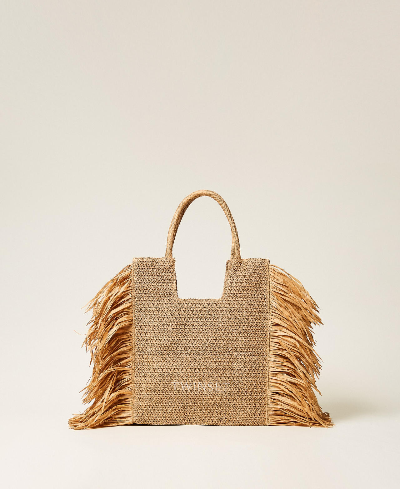 Cabas en raphia avec franges latérales