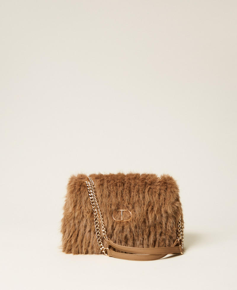 “Dreamy” faux fur shoulder bag Beech Green Woman 252TD8230_12537_01