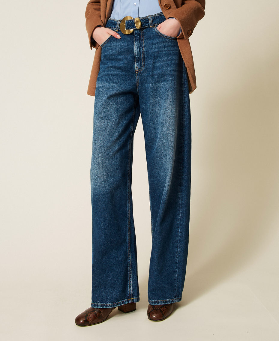 Wide jeans with belt and maxi buckle Denim Woman 252TP2570_00078_04