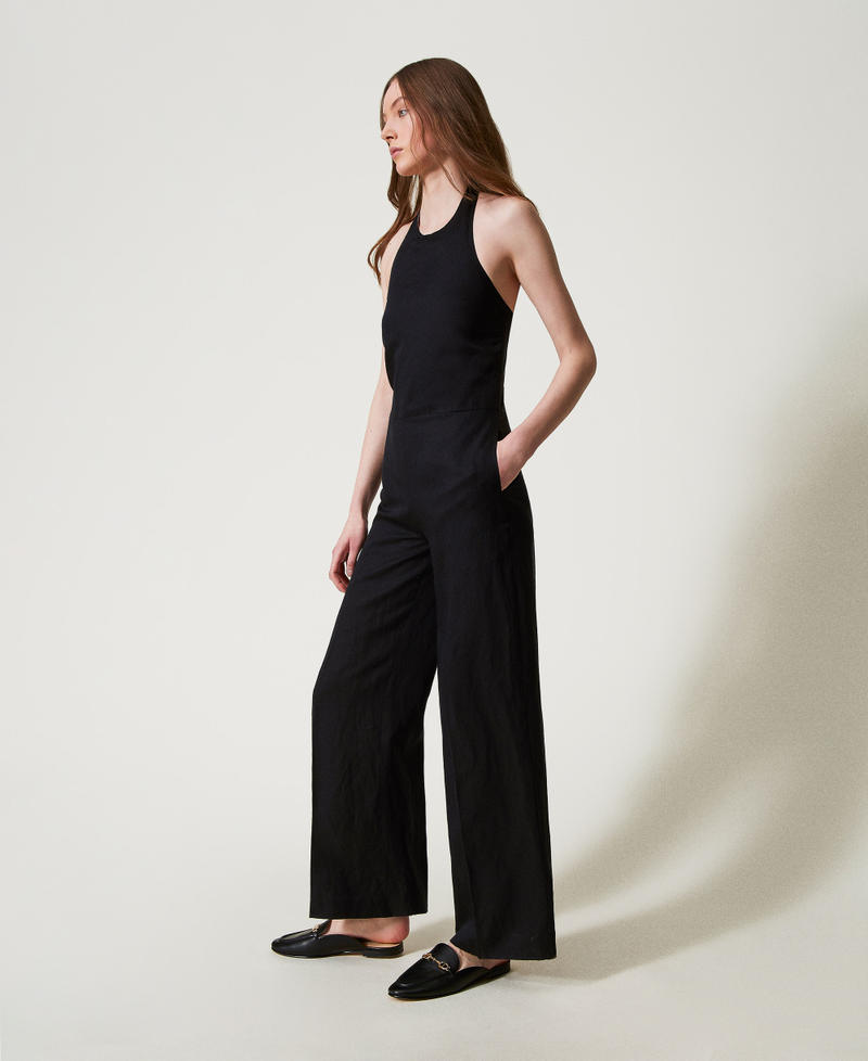 Long linen blend jumpsuit Black Woman 251TE2142_00006_02