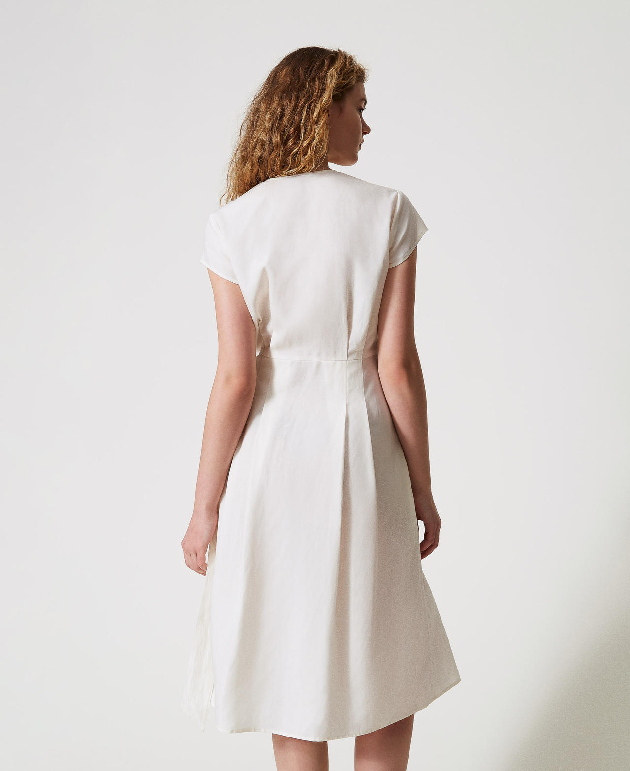 Linen-blend midi dress White Snow Woman 251TT2072_00282_03
