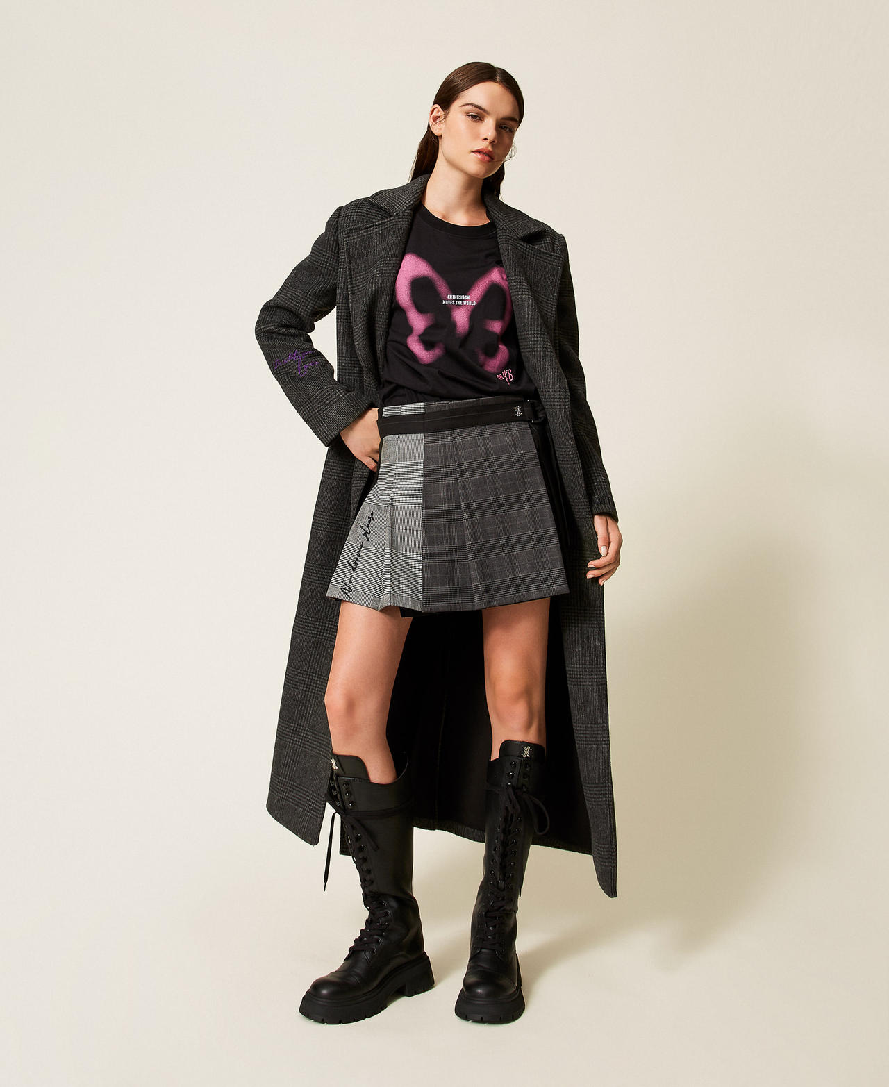 MYFO long checked wool cloth coat Winter Prince Of Wales Check Woman 252AQ2170_12921_01