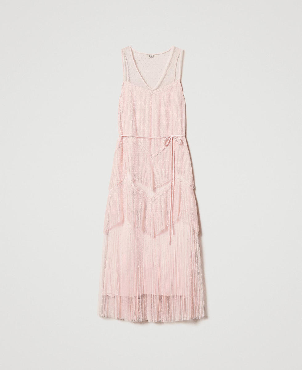 Long tulle dress with pleated flounces Woman, Pink | TWINSET Milano