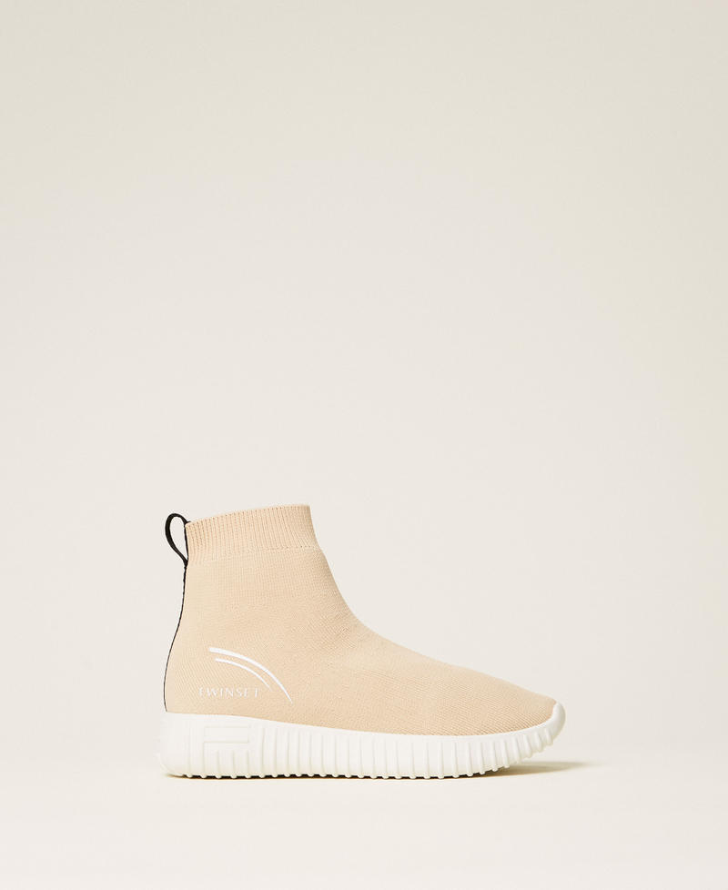 Sneakers in tessuto con logo Beige "Biscuit" Bambina 252GCJ016_10884_01