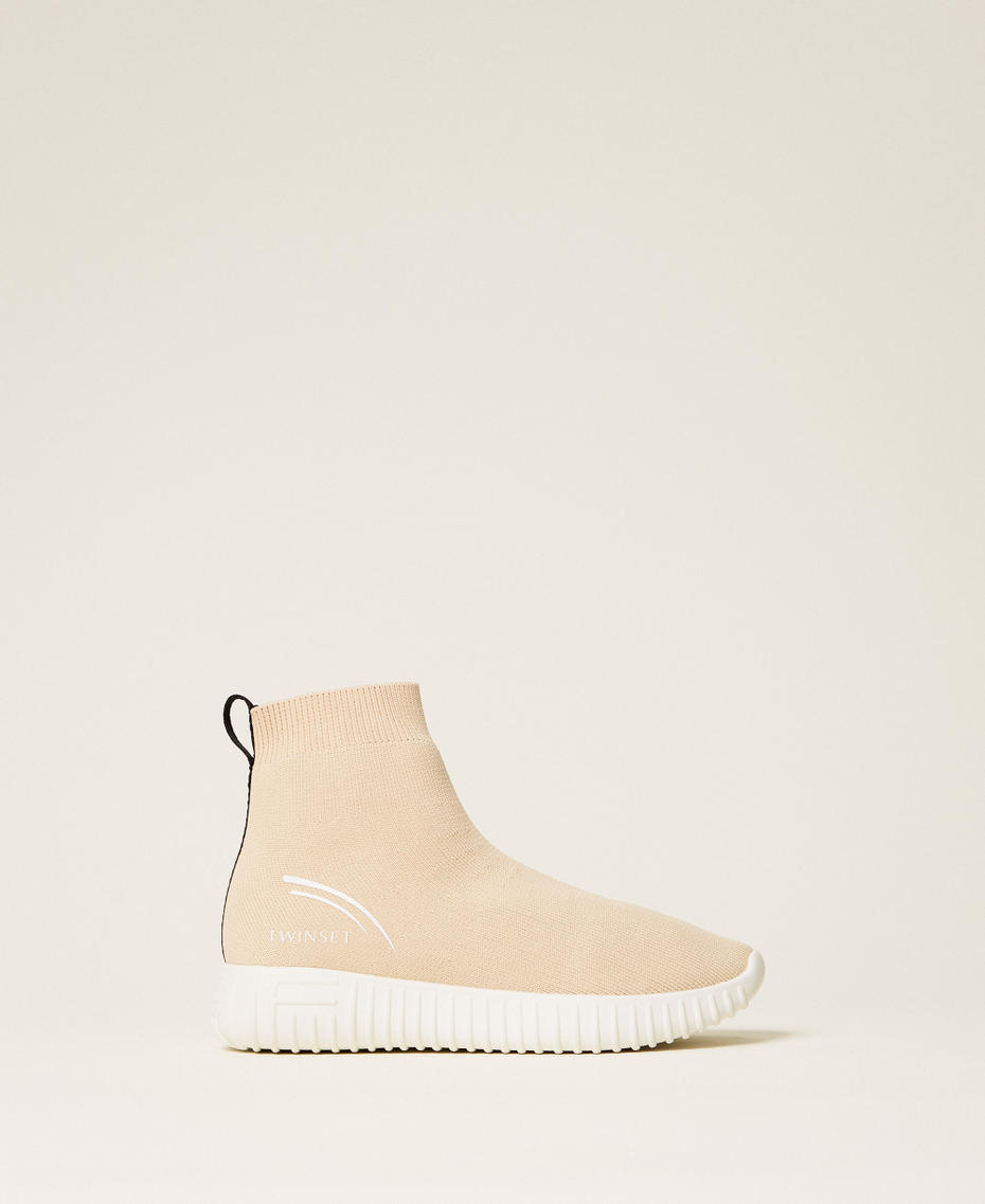 Sneakers in tessuto con logo Beige "Biscuit" Bambina 252GCJ016_10884_01