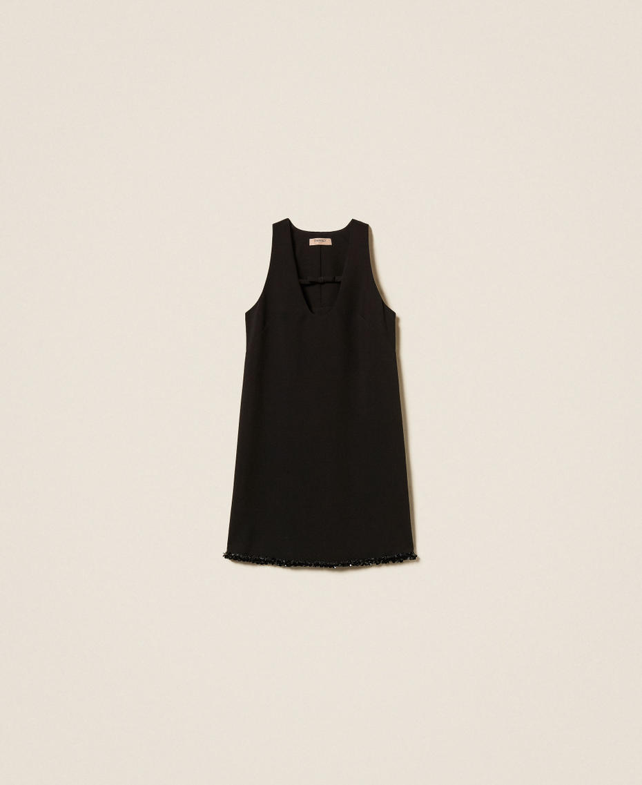 Short crêpe dress with embroidery Black Woman 252TT2231_00006_S0