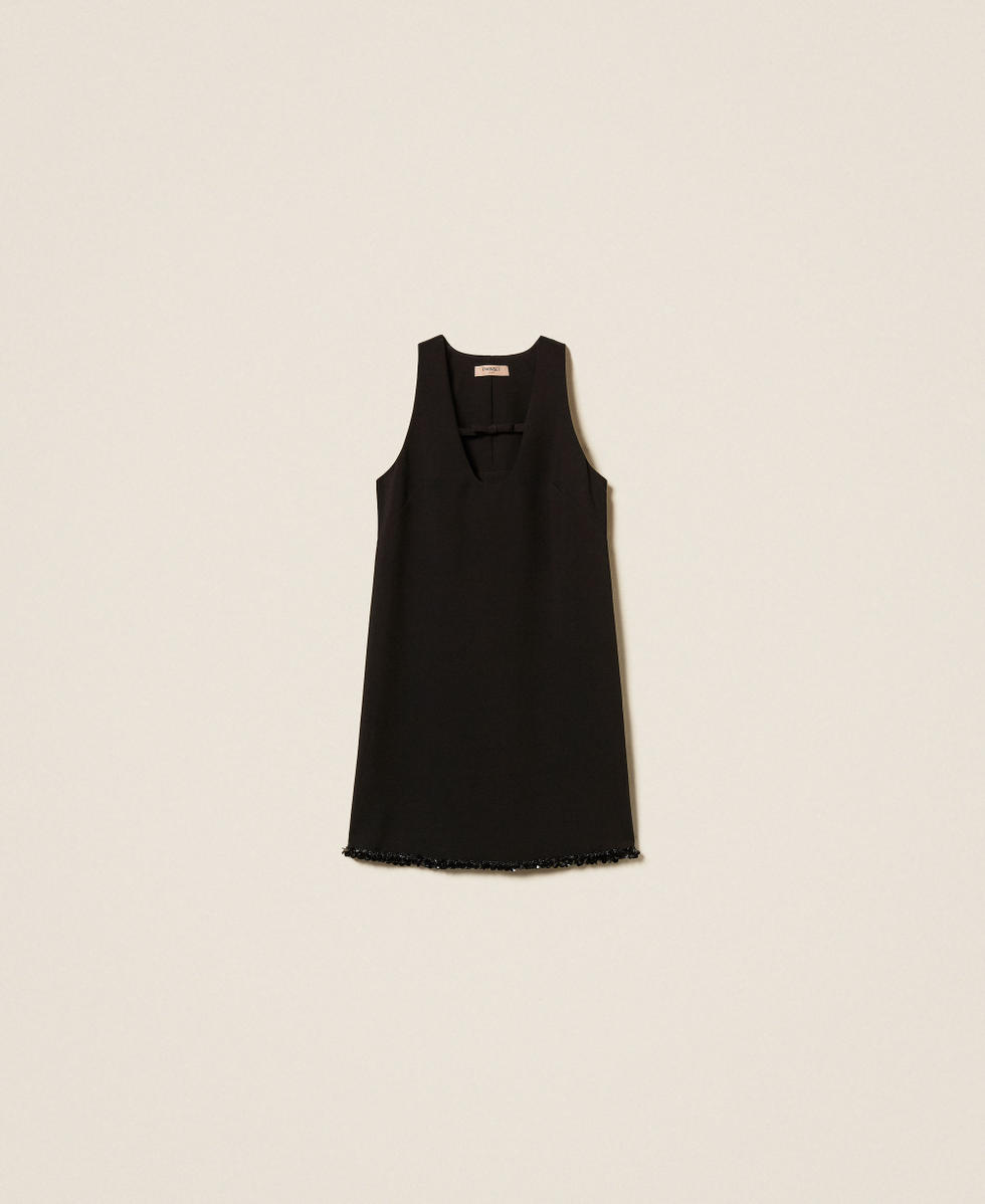 Abito corto in cr&ecirc;pe con ricamo Nero Donna 252TT2231_00006_S0
