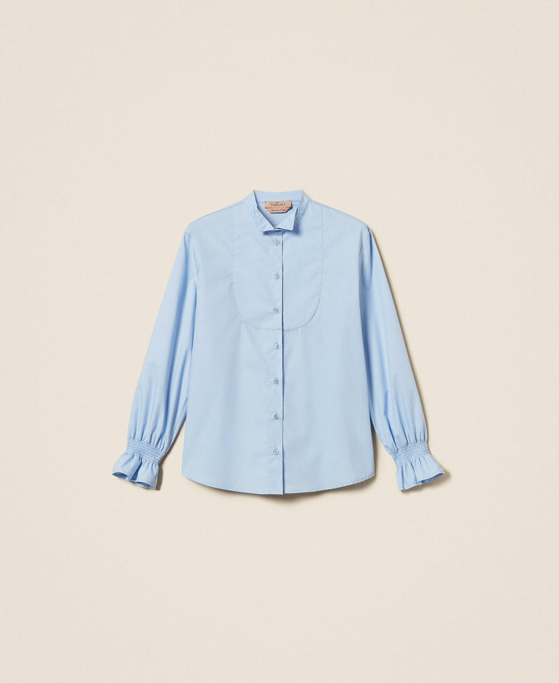 Poplin shirt with ruffles Sky Blue Woman 262TF2100_00092_S0
