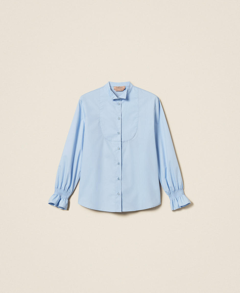 Chemise en popeline avec volants Bleu ciel Femme 262TF2100_00092_S0