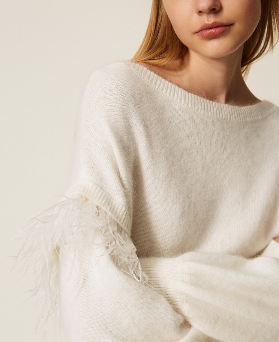 Angora blend jumper with feathers White Snow Woman 252TT3185_00282_05