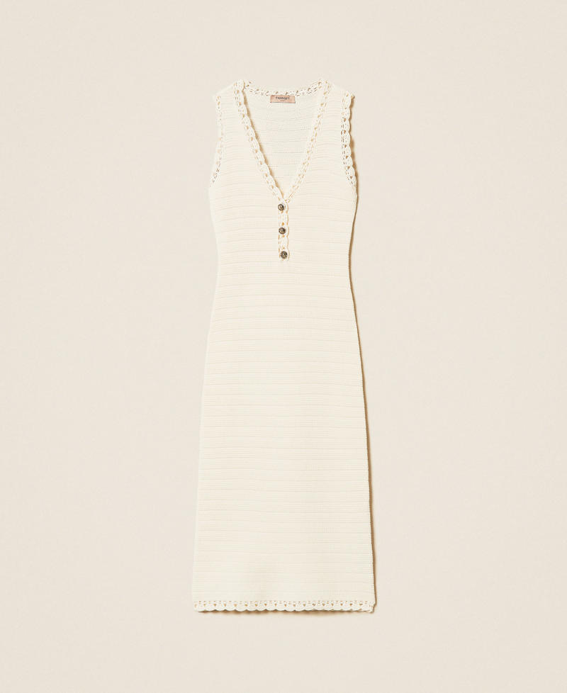 Maxi-Strickkleid mit H&auml;keleinsatz &bdquo;Parchment&ldquo;-Beige Frau 261TP3073_07222_S0
