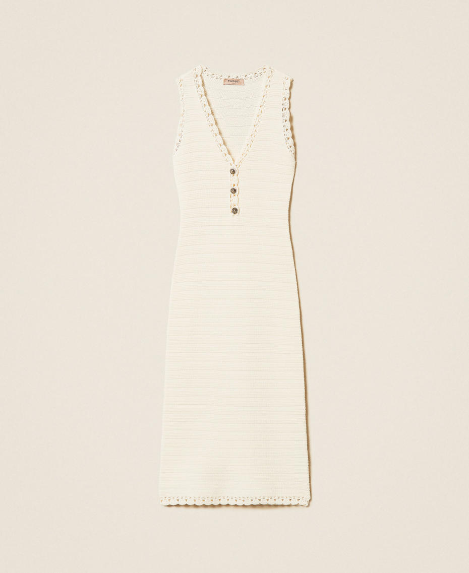Maxi-Strickkleid mit H&auml;keleinsatz &bdquo;Parchment&ldquo;-Beige Frau 261TP3073_07222_S0