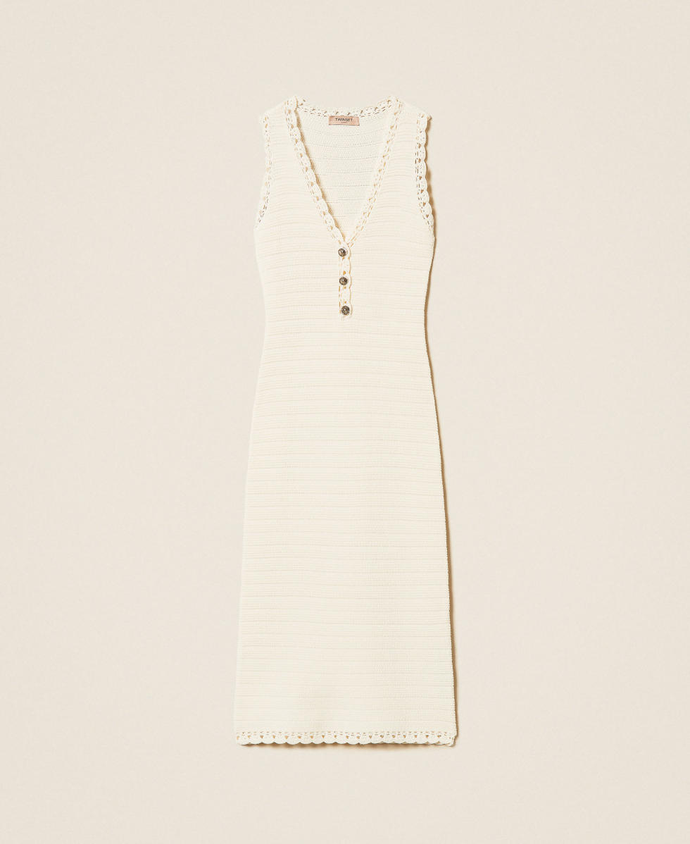 Vestido largo de punto con ganchillo Beige "Parchment" Mujer 261TP3073_07222_S0