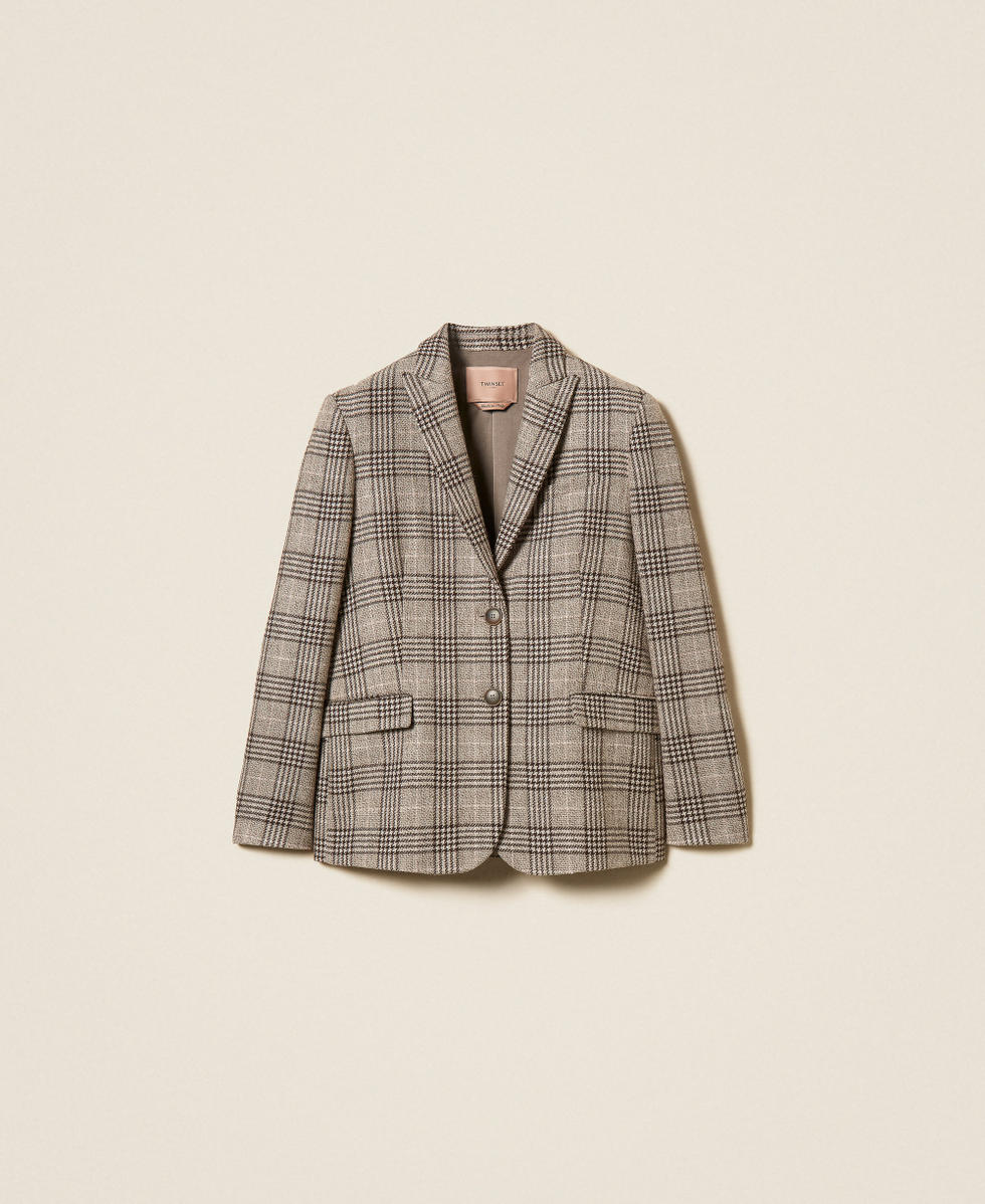 Chequered wool cloth blazer with sequins Coffee/Cold Beige Woman 262TP2742_13717_S0