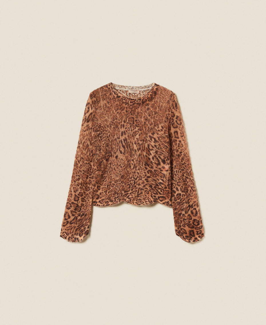 Mohair blend jumper with animal print Coffee/Land Brown Animal Print Woman 252TP3590_12737_S0